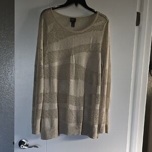Chico's Beige Striped Crew Neck Sweater